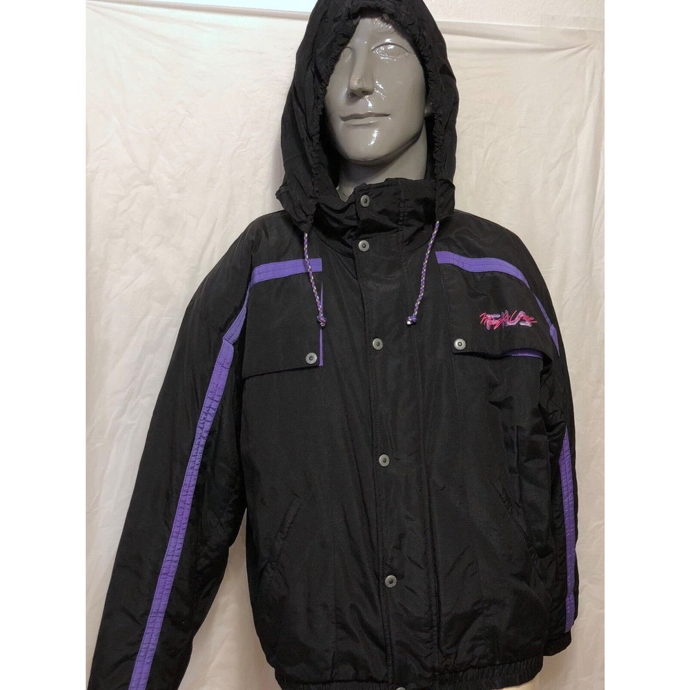 VTG Fila Max Line Black Purple Ski Hooded Jacket Sz 40 Snow Snowboard Winter